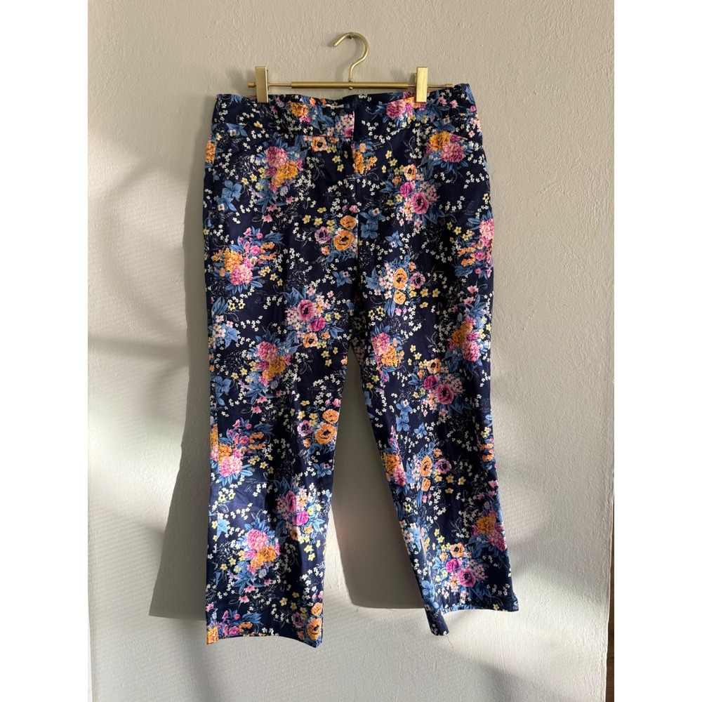 Laundry Shelli Segal Floral Ankle Pants Navy Blue Pink cottage Y2K Capri boho  8